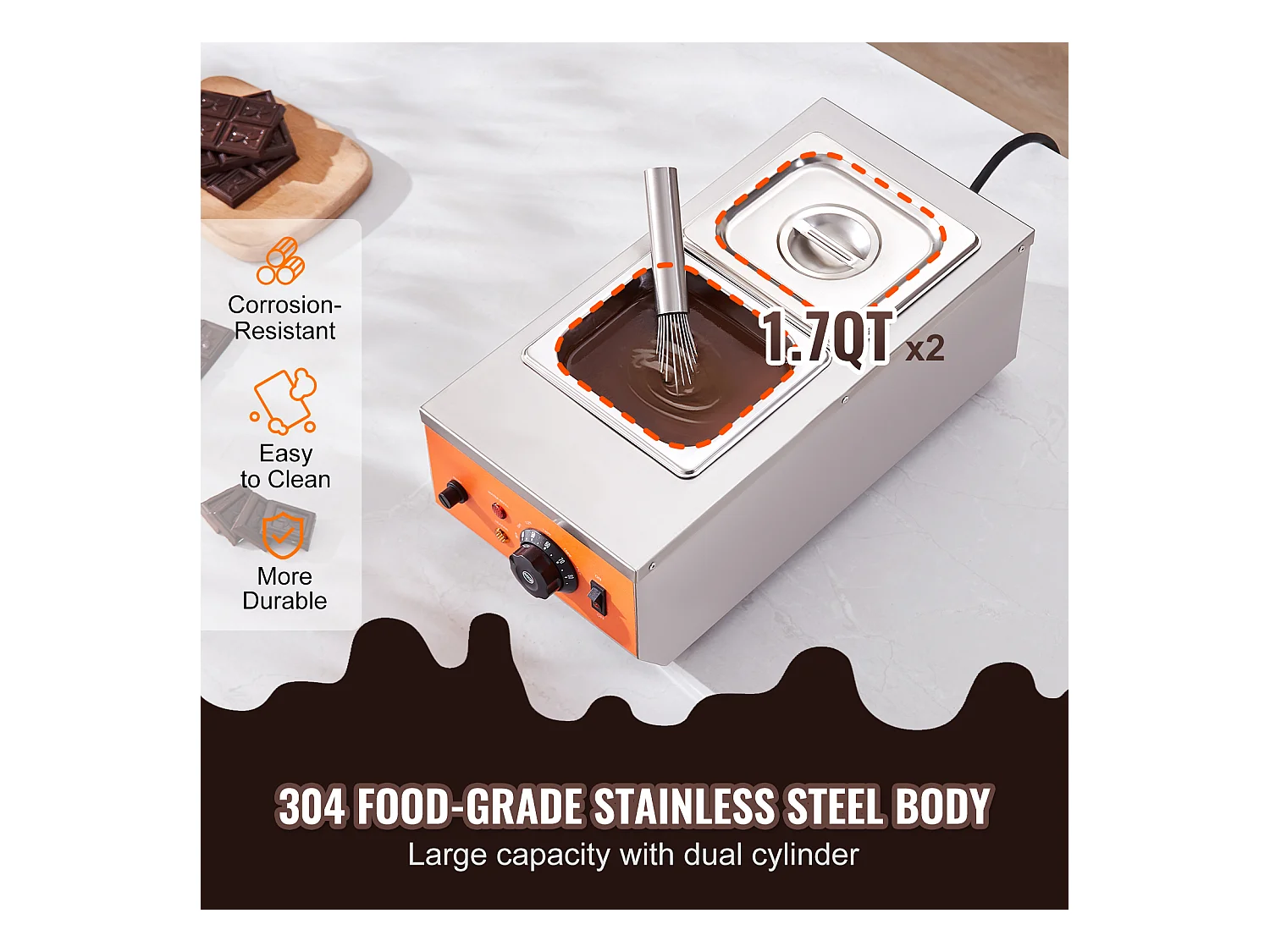 Machine à Tempérer le Chocolat SucceBuy, Réservoir Double de 4 kg, pour Repas à l'Hôtel et Boulangeries Professionnelles