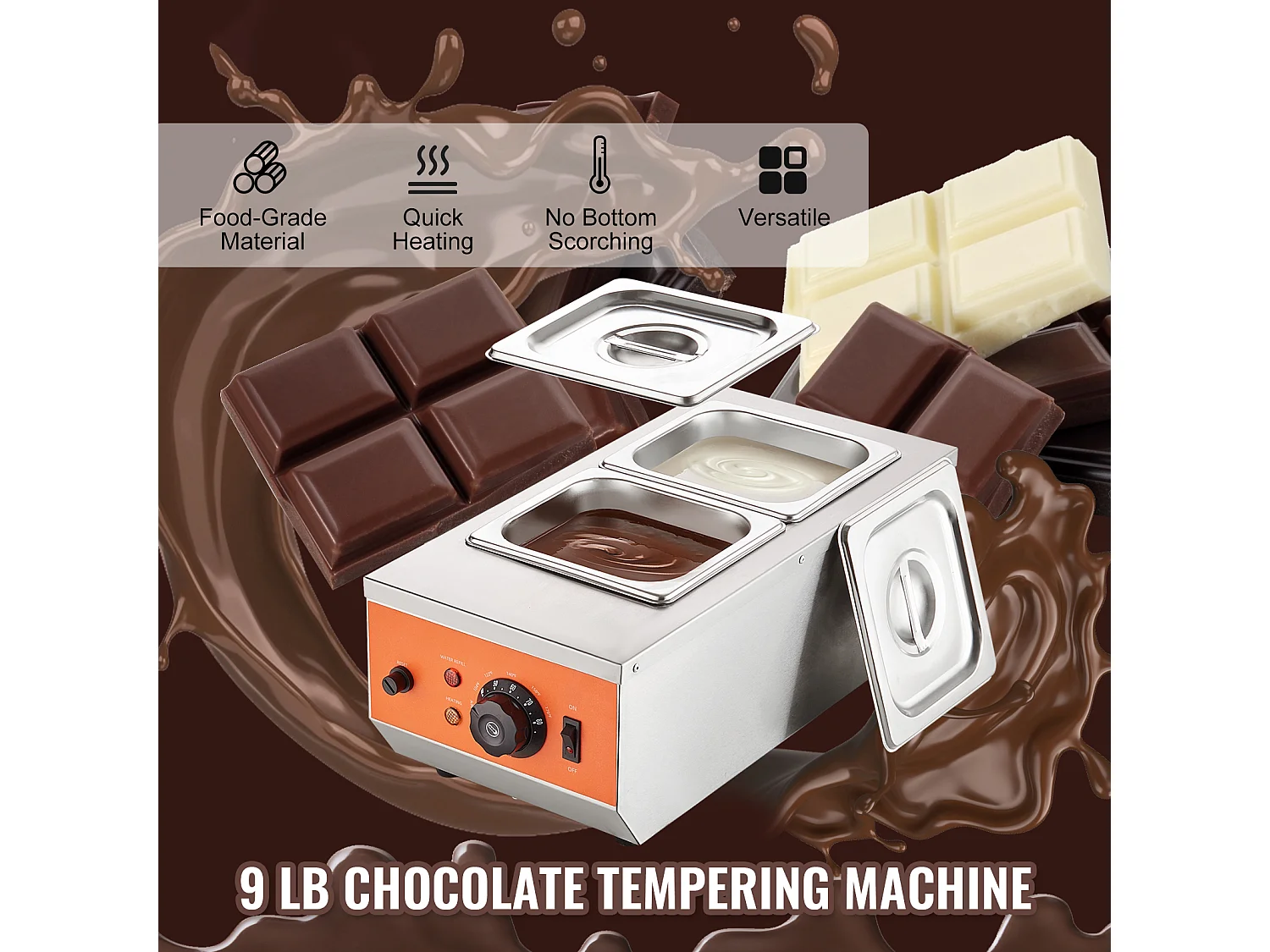 Machine à Tempérer le Chocolat SucceBuy, Réservoir Double de 4 kg, pour Repas à l'Hôtel et Boulangeries Professionnelles
