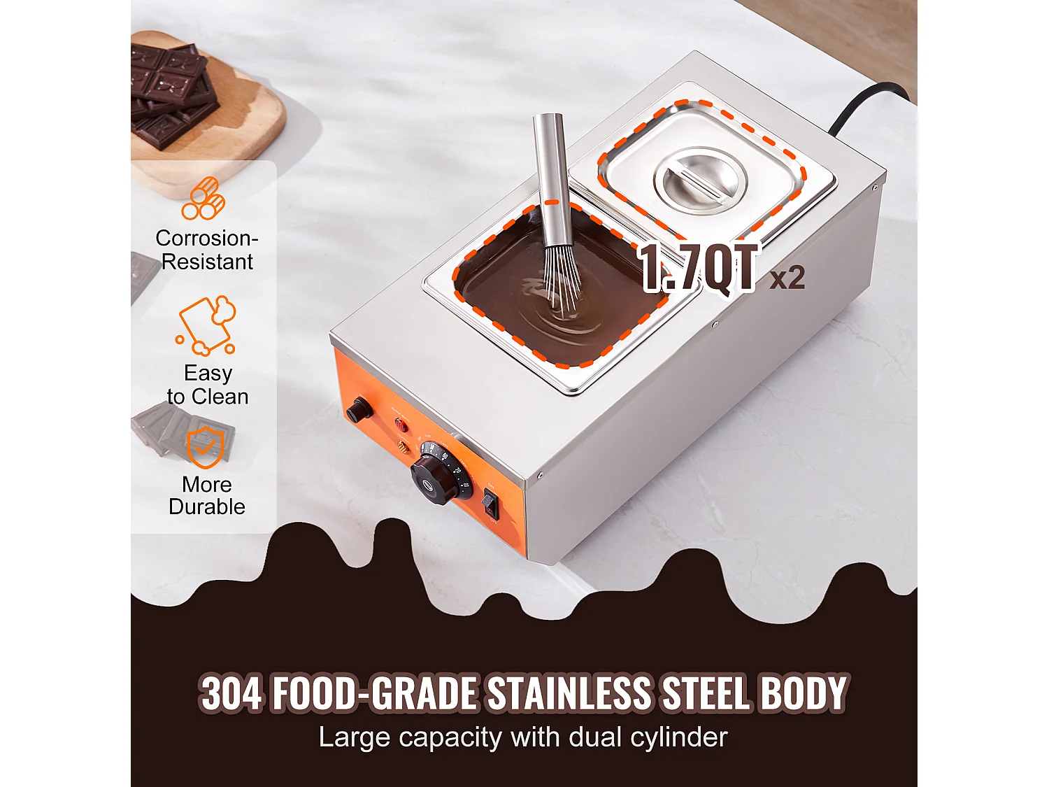 Machine à Tempérer le Chocolat SucceBuy, Réservoir Double de 4 kg, pour Repas à l'Hôtel et Boulangeries Professionnelles