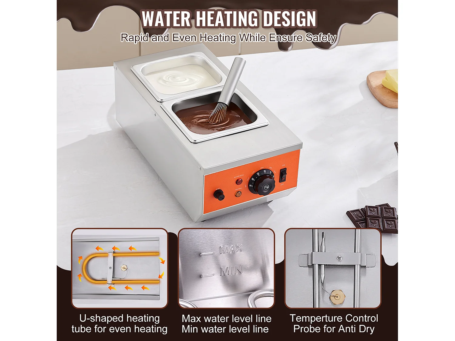 Machine à Tempérer le Chocolat SucceBuy, Réservoir Double de 4 kg, pour Repas à l'Hôtel et Boulangeries Professionnelles