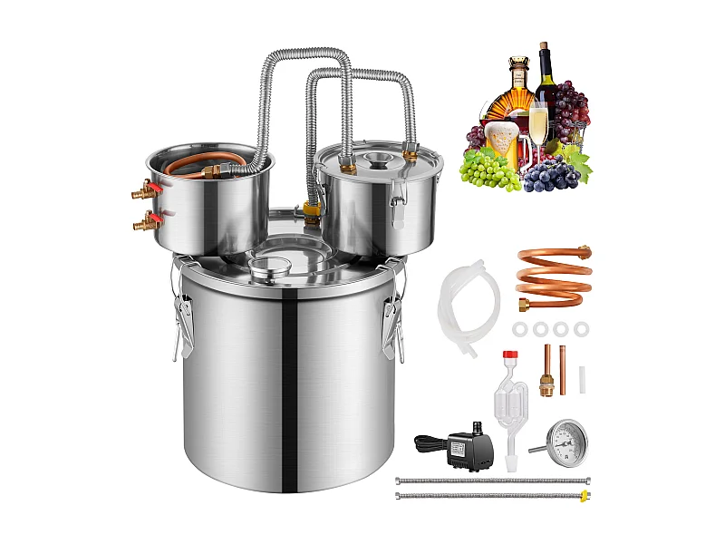 Alcoholstilleerapparaat SucceBuy, Alcoholalambic in RVS, Stilleerkit met Dubbele Kondensator, 50 L