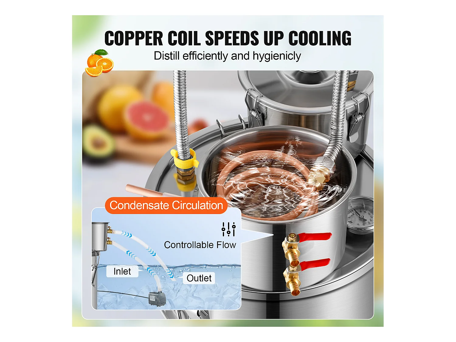 Distillateur d'Alcool SucceBuy, Alambic à Alcool en Acier Inoxydable, Kit de Distillateur à Double Condensateur, 50 L