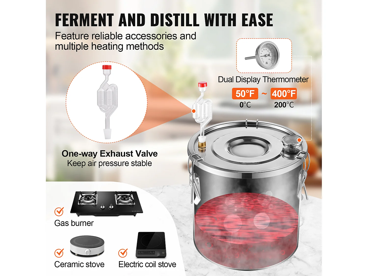Distillateur d'Alcool SucceBuy, Alambic à Alcool en Acier Inoxydable, Kit de Distillateur à Double Condensateur, 50 L