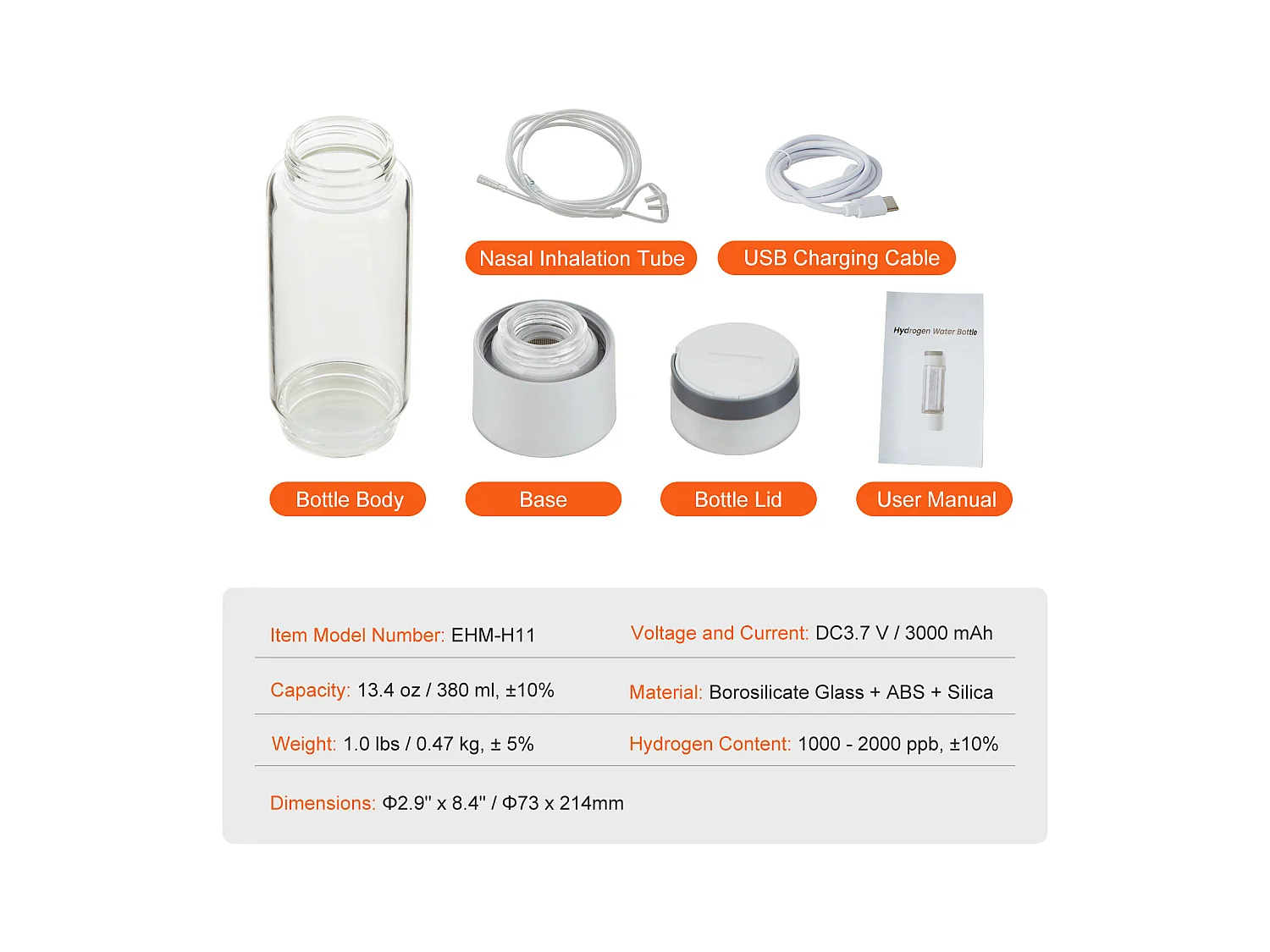 Gobelet à Eau Hydrogène SucceBuy 380 ml, Inhalation Nasale, Nettoyage Automatique Fonction