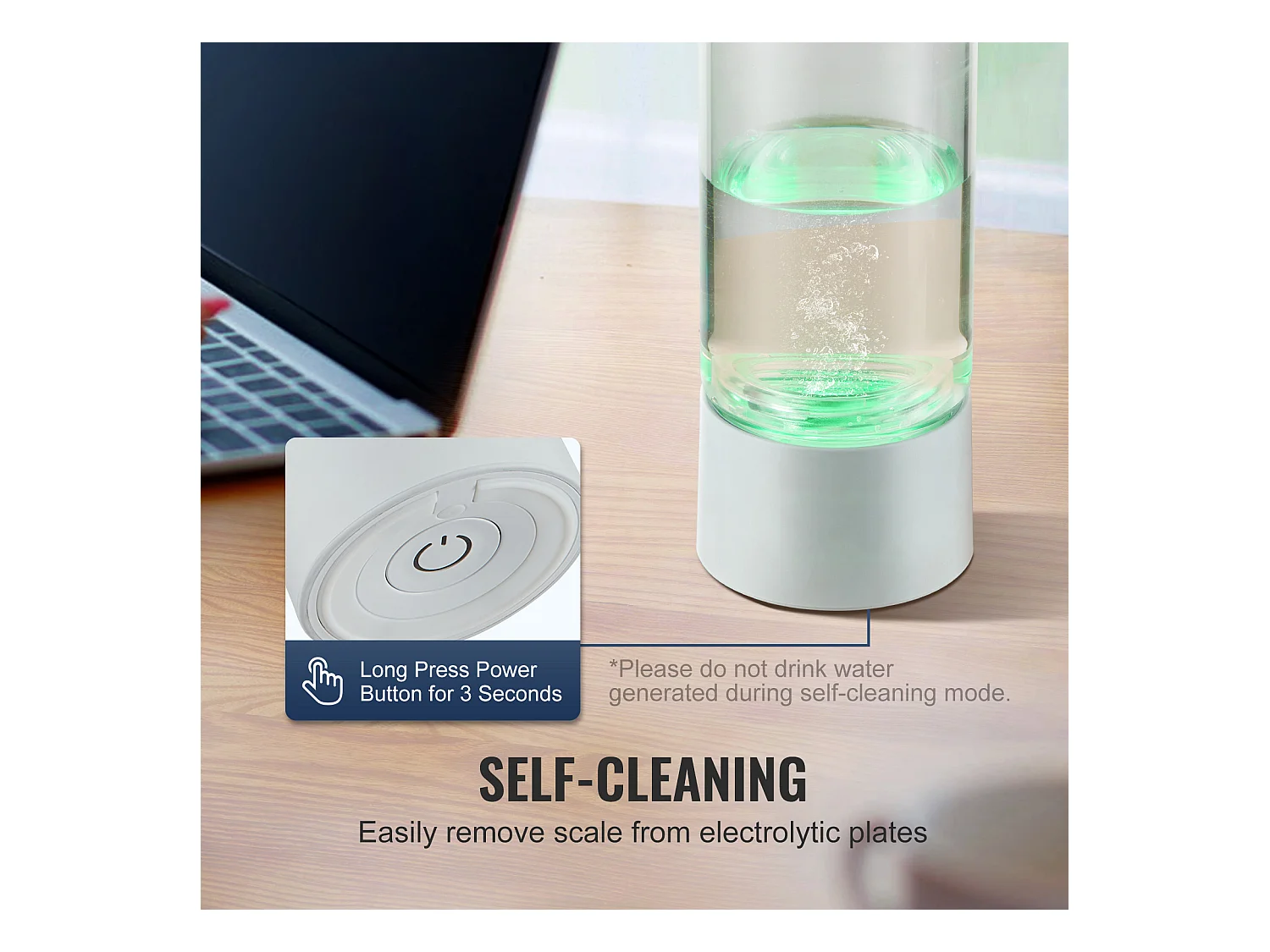 Gobelet à Eau Hydrogène SucceBuy 380 ml, Inhalation Nasale, Nettoyage Automatique Fonction