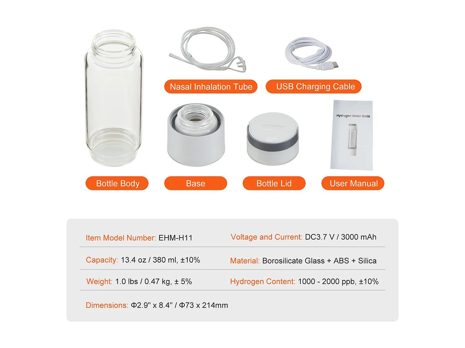 Gobelet à Eau Hydrogène SucceBuy 380 ml, Inhalation Nasale, Nettoyage Automatique Fonction