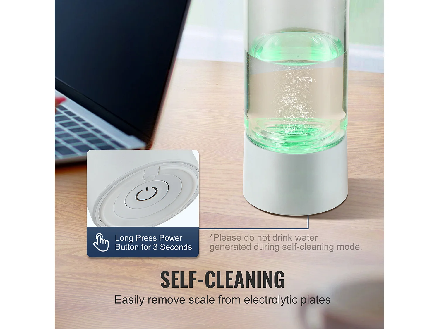 Gobelet à Eau Hydrogène SucceBuy 380 ml, Inhalation Nasale, Nettoyage Automatique Fonction