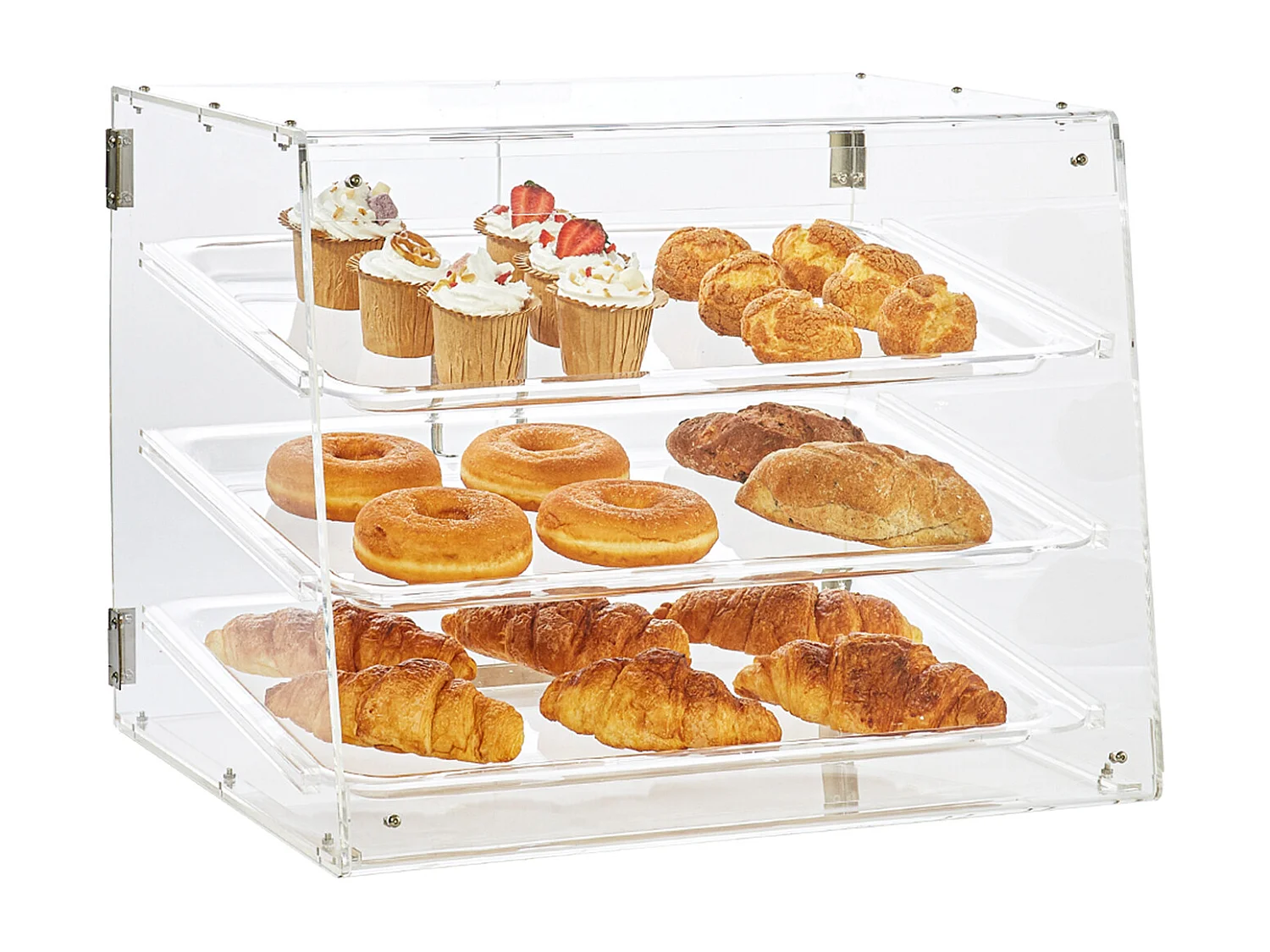 Vitrine SucceBuy de Boulangerie en Acrylique à 3 Niveaux, Vitrine de Comptoir pour Pâtisseries et Beignets, Porte Arrière