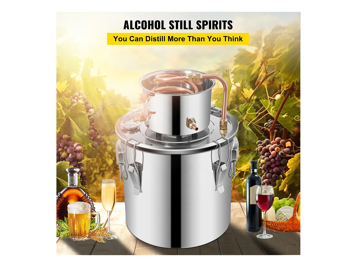 Distillateur d'Alcool SucceBuy 17 L, Moonshine Still en Acier Inoxydable, Kit de Brassage Maison pour Whisky, Vin, Brandy