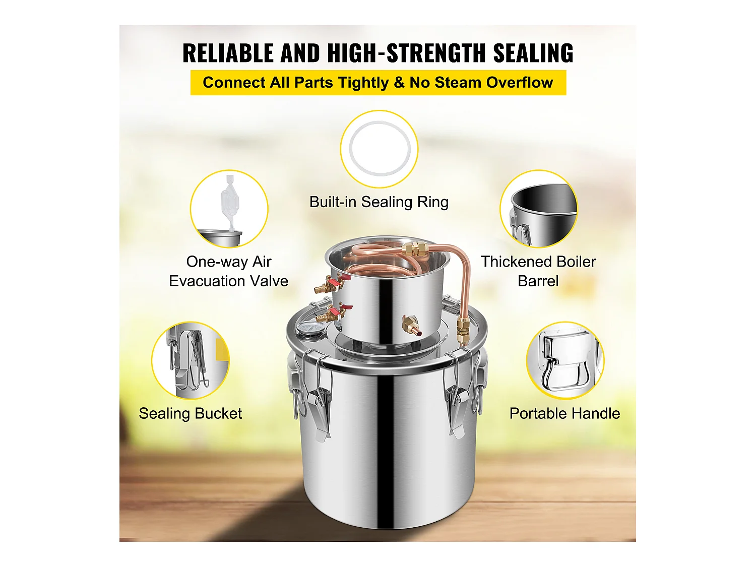 Distillateur d'Alcool SucceBuy 17 L, Moonshine Still en Acier Inoxydable, Kit de Brassage Maison pour Whisky, Vin, Brandy