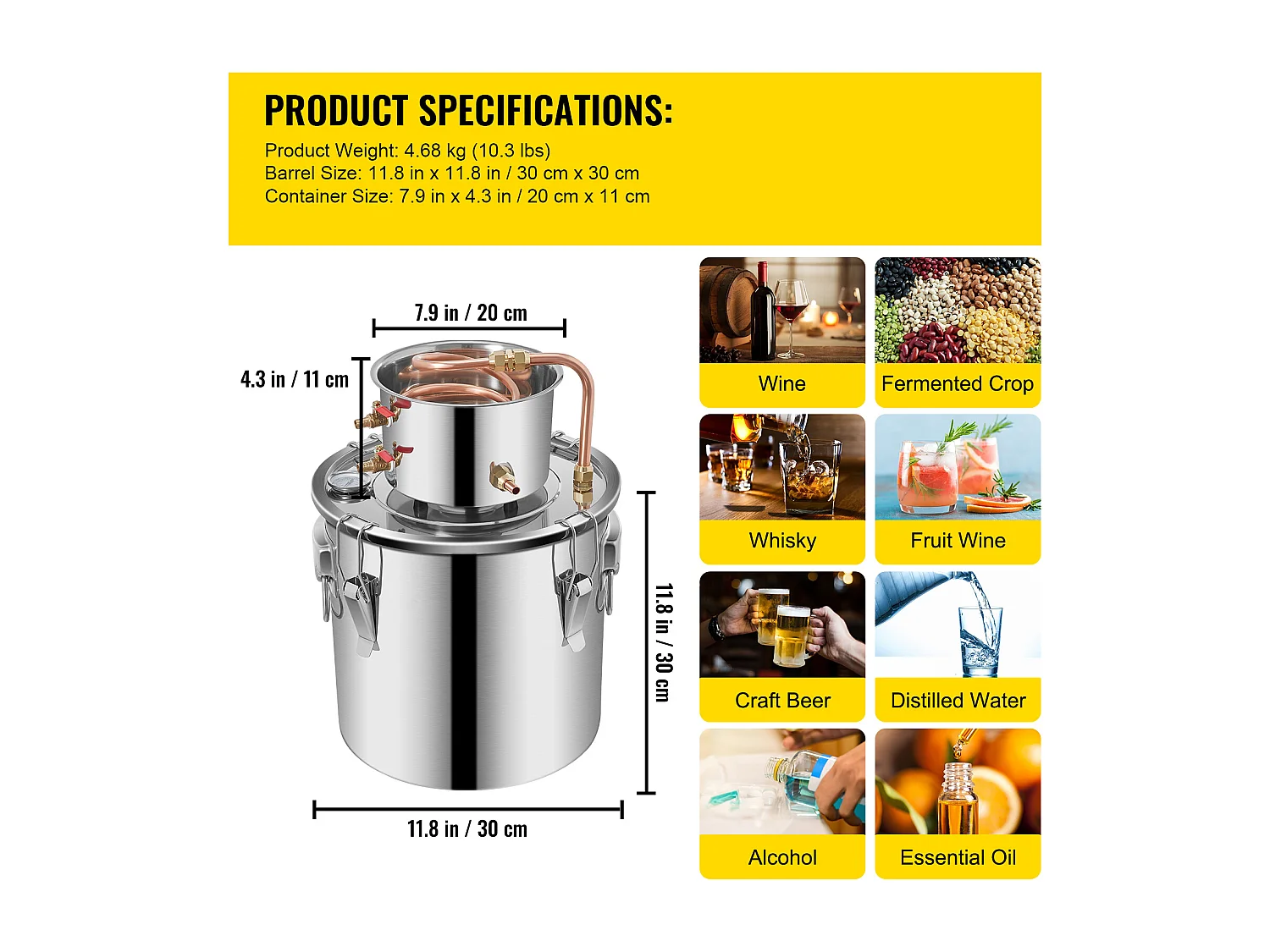 Distillateur d'Alcool SucceBuy 17 L, Moonshine Still en Acier Inoxydable, Kit de Brassage Maison pour Whisky, Vin, Brandy