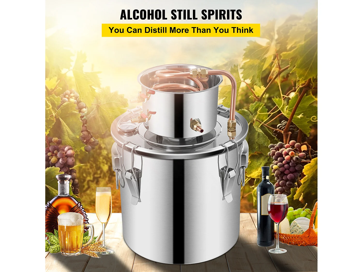 Distillateur d'Alcool SucceBuy 17 L, Moonshine Still en Acier Inoxydable, Kit de Brassage Maison pour Whisky, Vin, Brandy