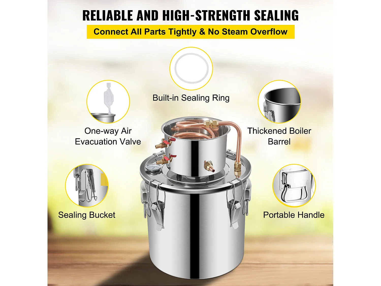 Distillateur d'Alcool SucceBuy 17 L, Moonshine Still en Acier Inoxydable, Kit de Brassage Maison pour Whisky, Vin, Brandy