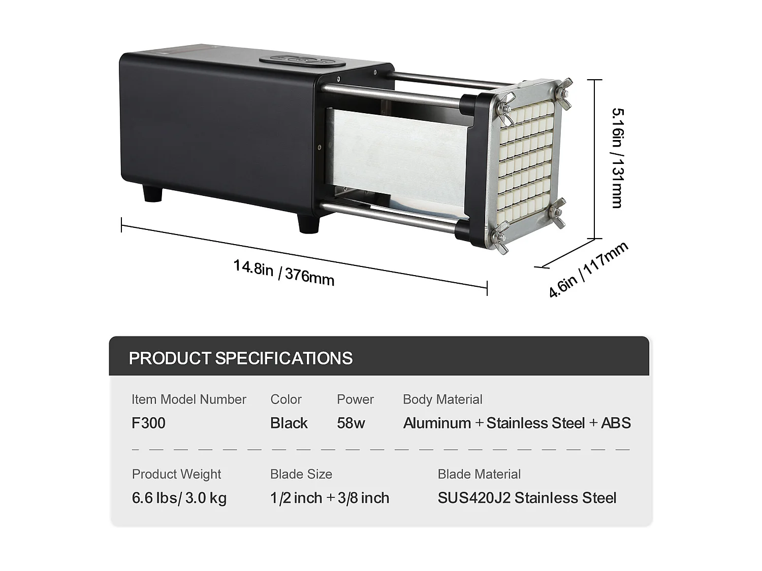 Coupe-Frites électrique SucceBuy, un Hachoir Trancheur en Acier Inoxydable pour Pommes de Terre et Légumes