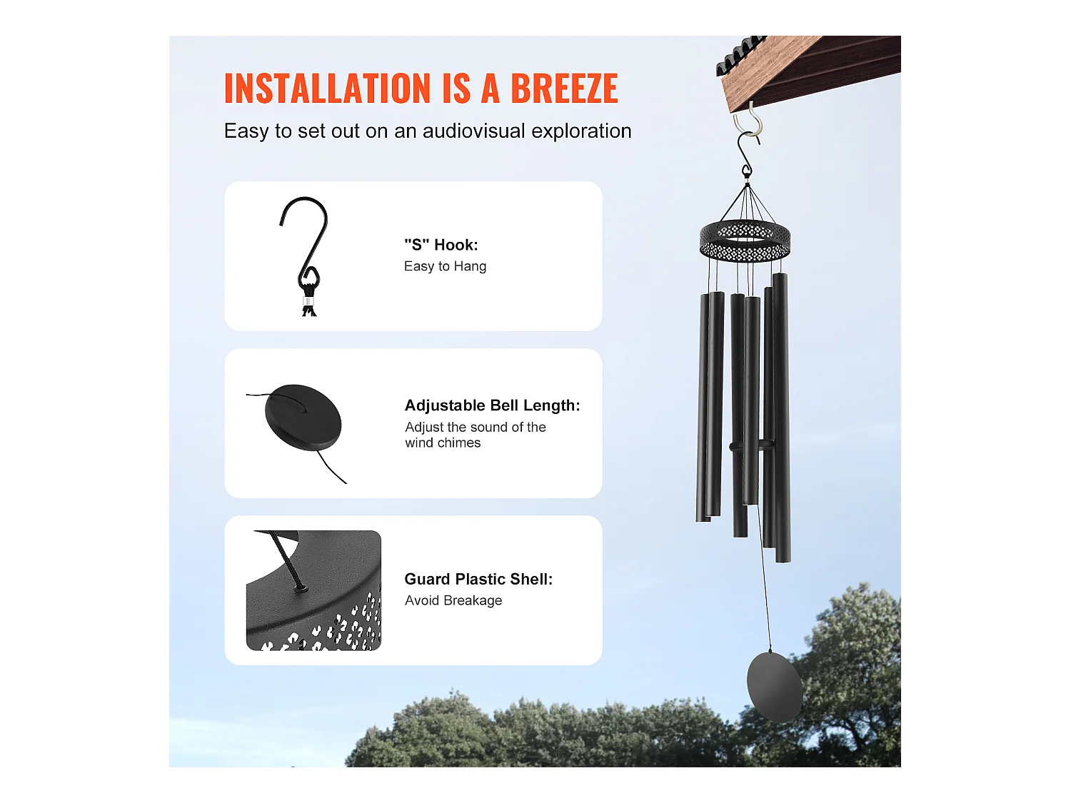 Aluminium-Windspiel SucceBuy, 1473 mm, für den Außenbereich, Gedenkdesign in tiefen Farbtönen