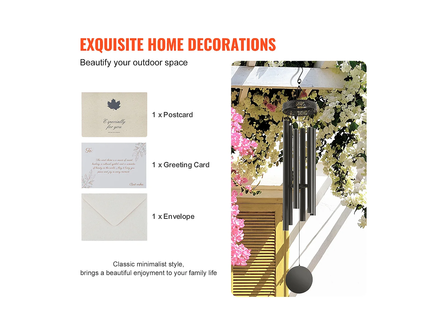 Carillon à Vent en Aluminium SucceBuy, 1473 mm, pour l'Extérieur, Design Commémoratif aux Tons Profonds