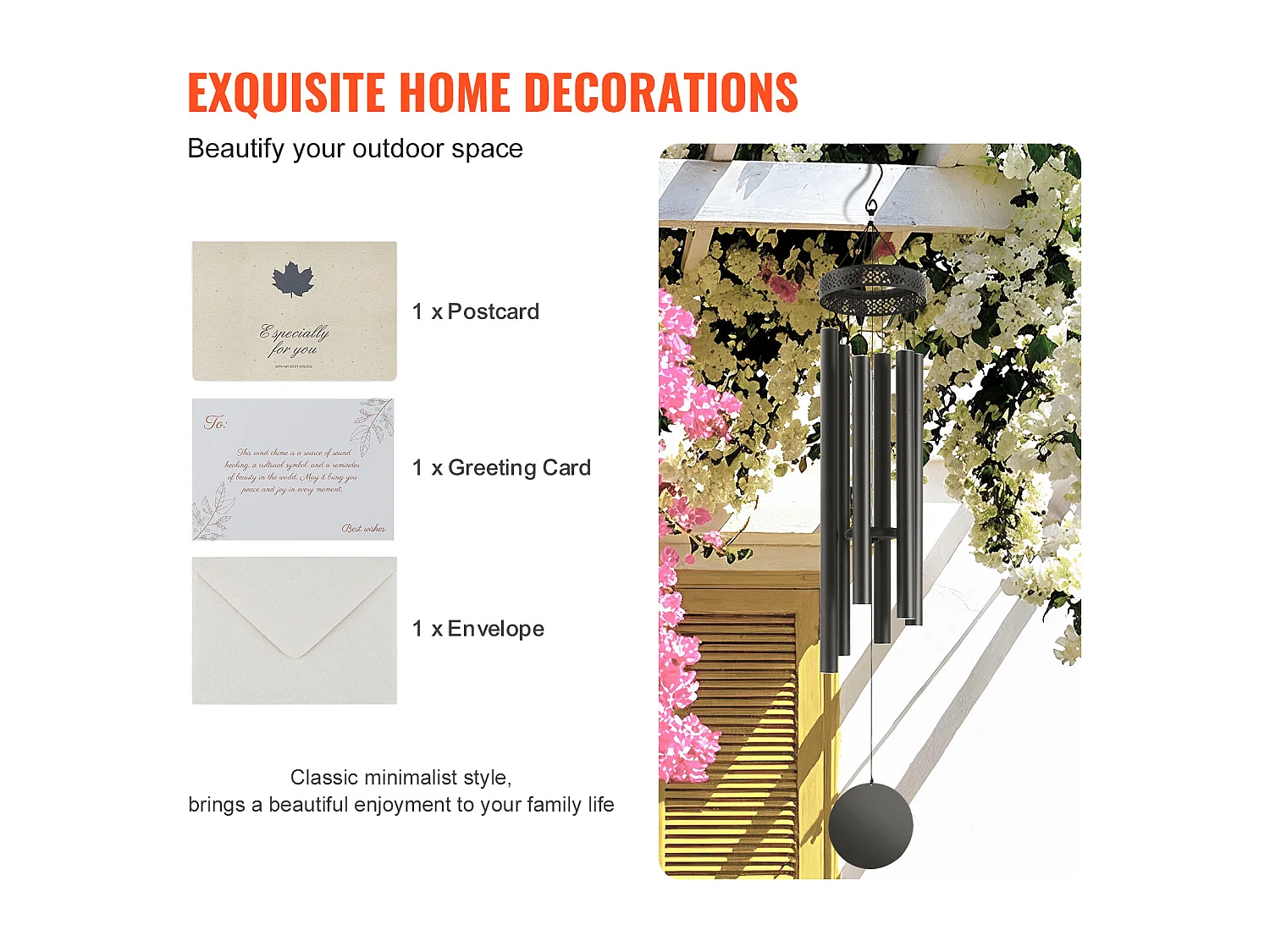 Carillon à Vent en Aluminium SucceBuy, 1473 mm, pour l'Extérieur, Design Commémoratif aux Tons Profonds