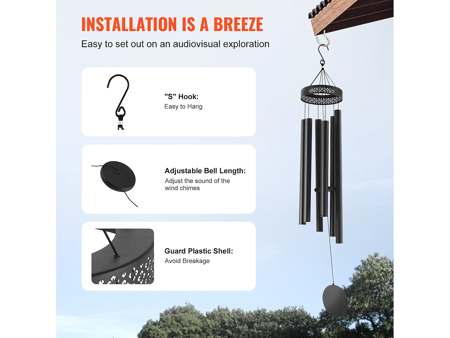 Carillon à Vent en Aluminium SucceBuy, 1473 mm, pour l'Extérieur, Design Commémoratif aux Tons Profonds