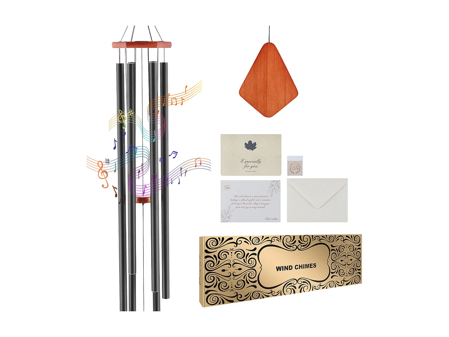 Aluminiowy Dzwonek Wiatrowy SucceBuy, 1524 mm, do użytku na zewnątrz, Pamiątkowy Wzór w Głębokich Odcieniach