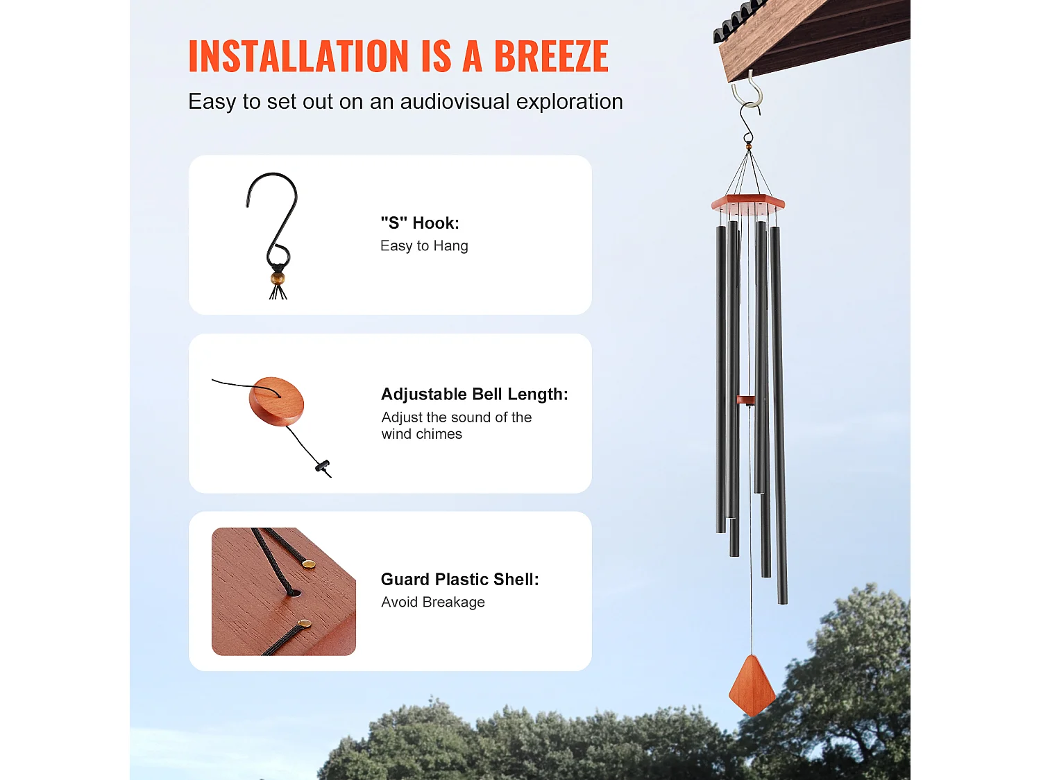 Aluminiowy Dzwonek Wiatrowy SucceBuy, 1524 mm, do użytku na zewnątrz, Pamiątkowy Wzór w Głębokich Odcieniach