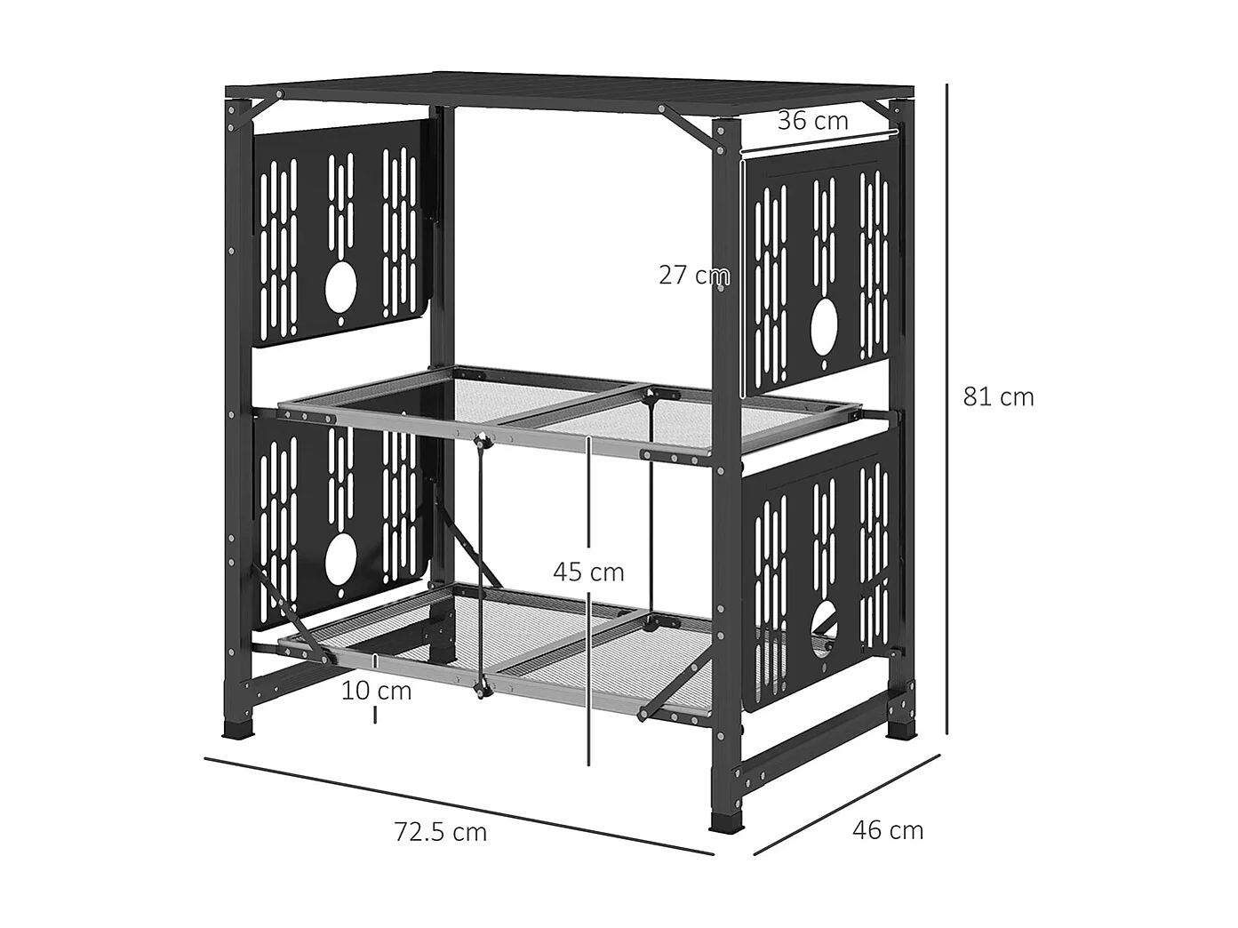 Table de cuisine de camping pliante, acier et aluminium, sac de transport, 2 tablettes , 2 étagères et porte-gobelets
