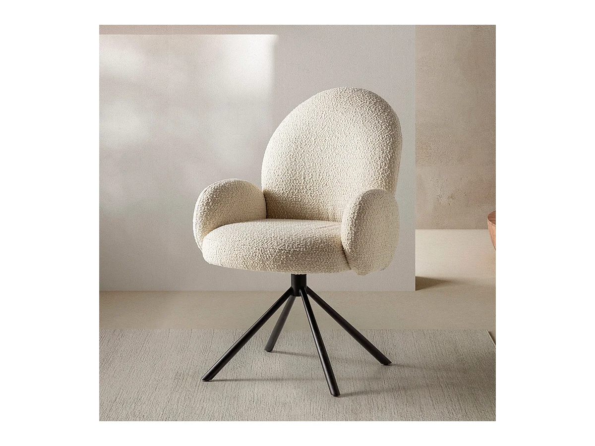 Fauteuil de table pivotant en tissu bouclé blanc - Opaline