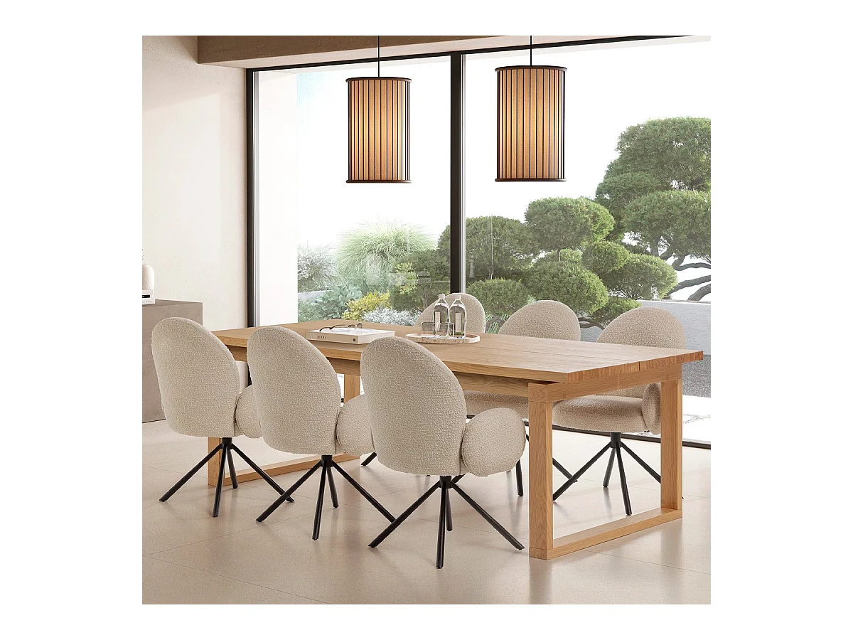 Fauteuil de table pivotant en tissu bouclé blanc - Opaline