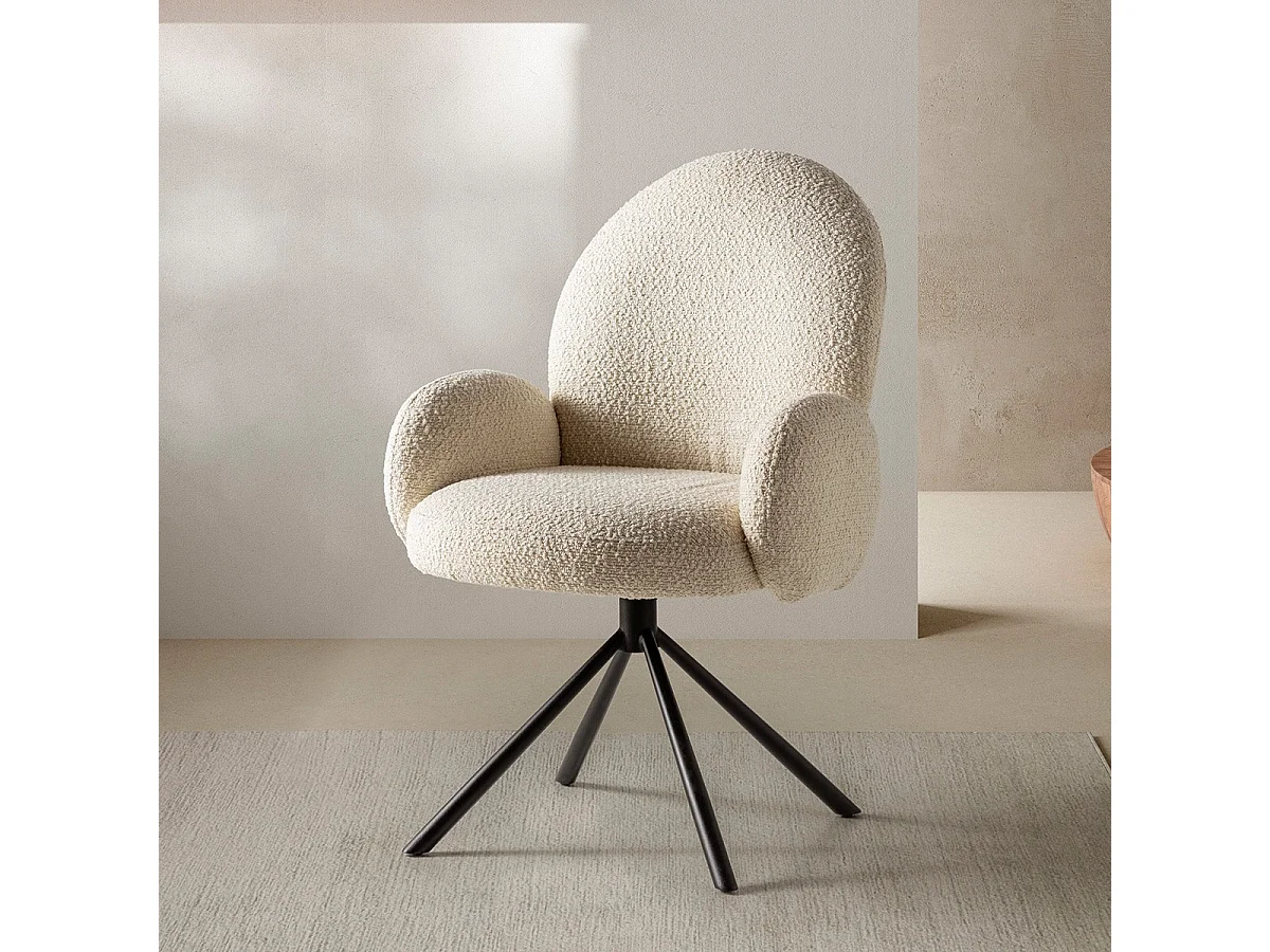Fauteuil de table pivotant en tissu bouclé blanc - Opaline