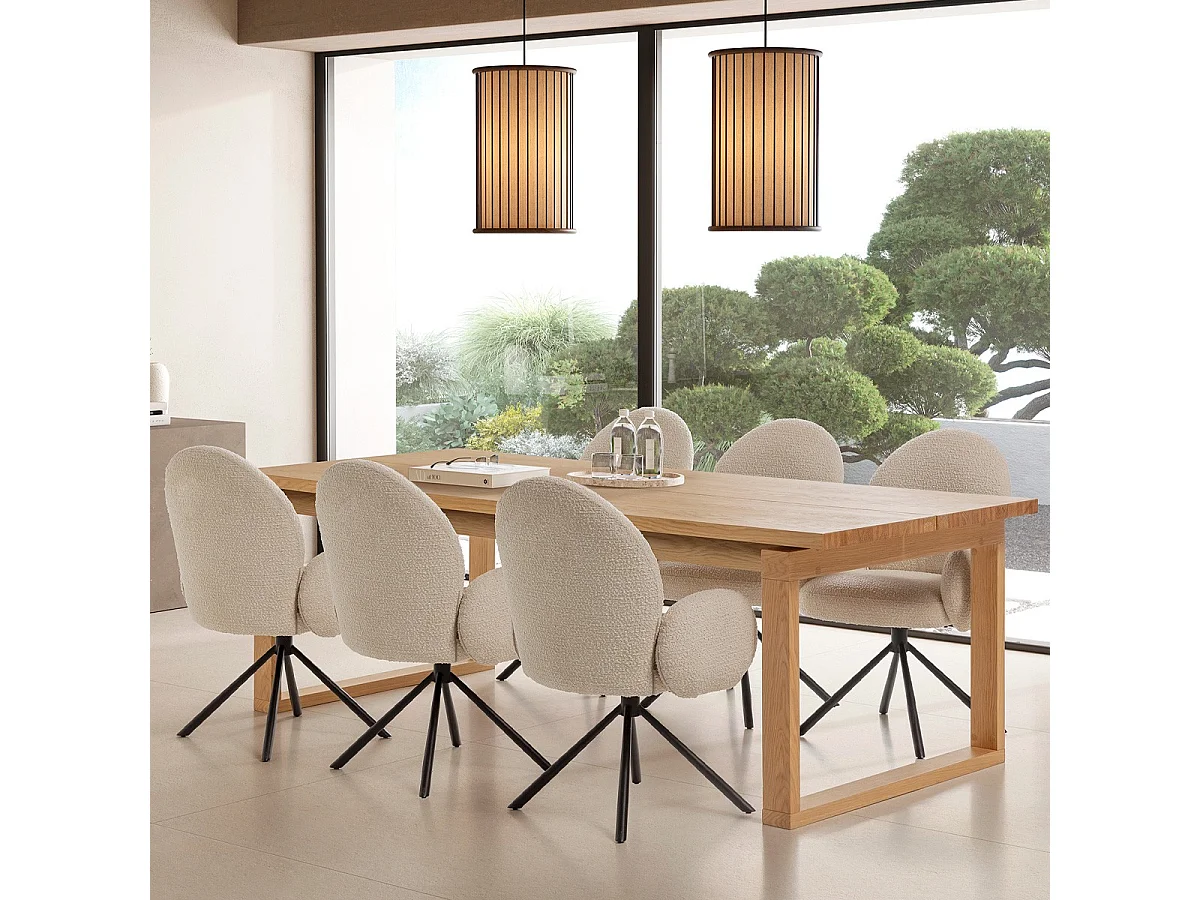 Fauteuil de table pivotant en tissu bouclé blanc - Opaline