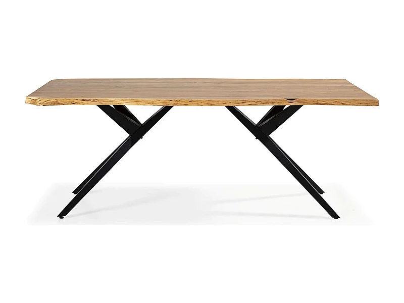 Table à manger, table de repas rectangulaire en acacia coloris naturel, pieds en métal noir - Longueur 200 x Profondeur 100 x Hauteur 76 cm