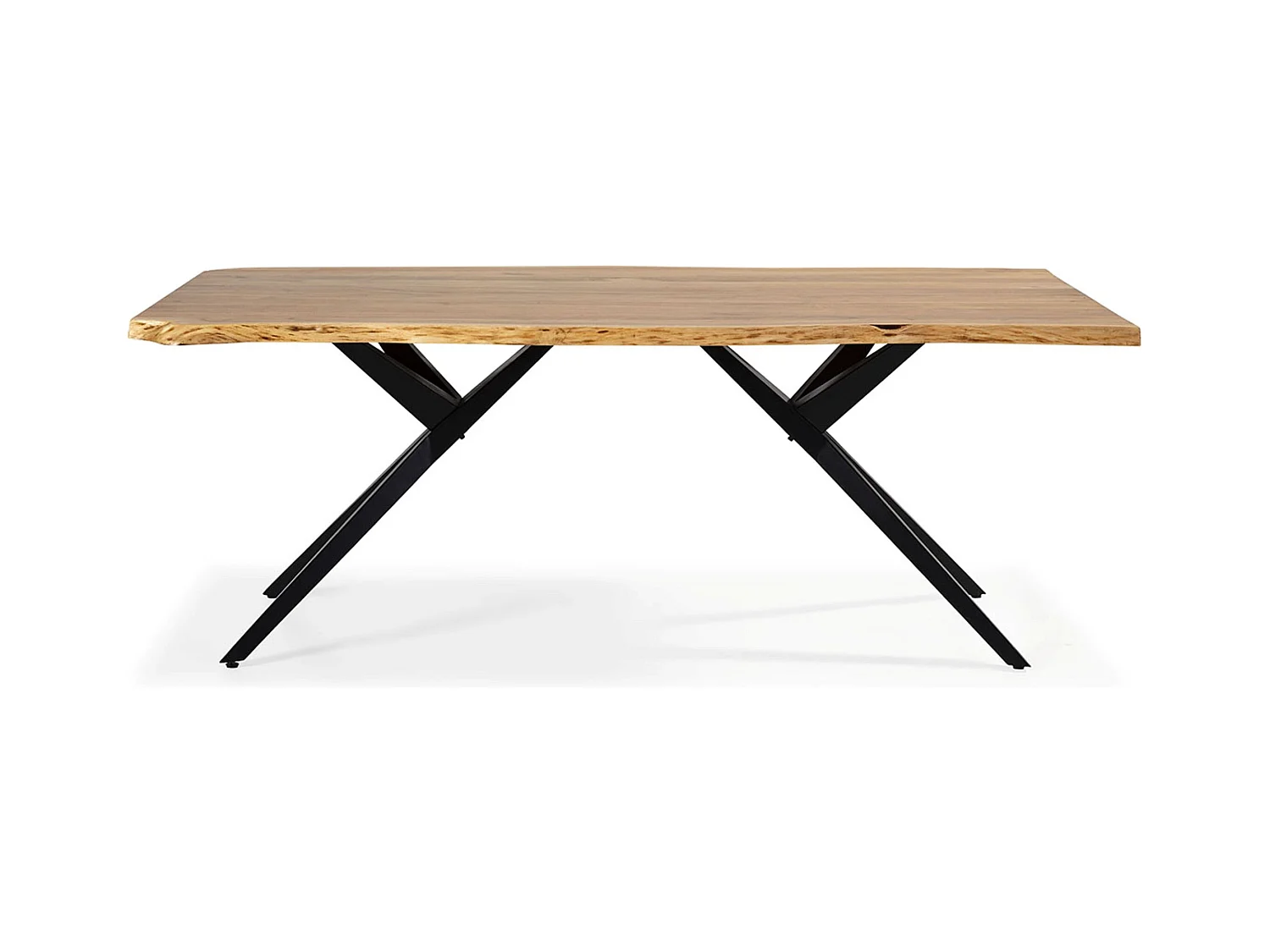 Table à manger, table de repas rectangulaire en acacia coloris naturel, pieds en métal noir - Longueur 200 x Profondeur 100 x Hauteur 76 cm