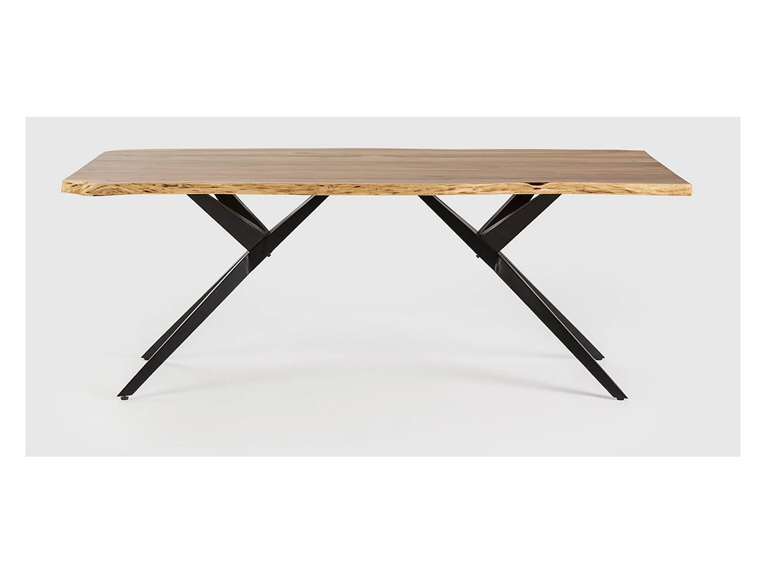 Table à manger, table de repas rectangulaire en acacia coloris naturel, pieds en métal noir - Longueur 200 x Profondeur 100 x Hauteur 76 cm