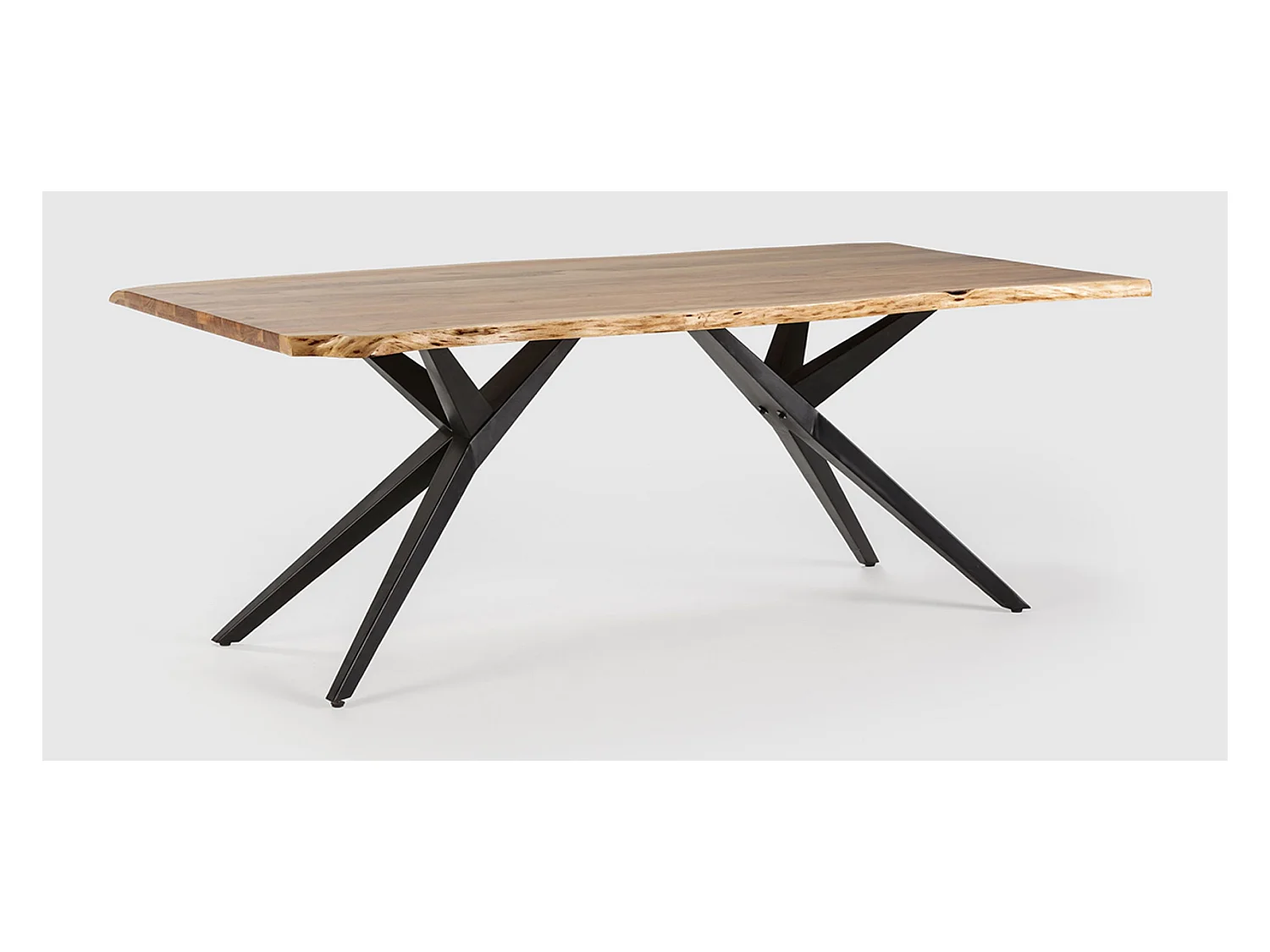 Table à manger, table de repas rectangulaire en acacia coloris naturel, pieds en métal noir - Longueur 200 x Profondeur 100 x Hauteur 76 cm