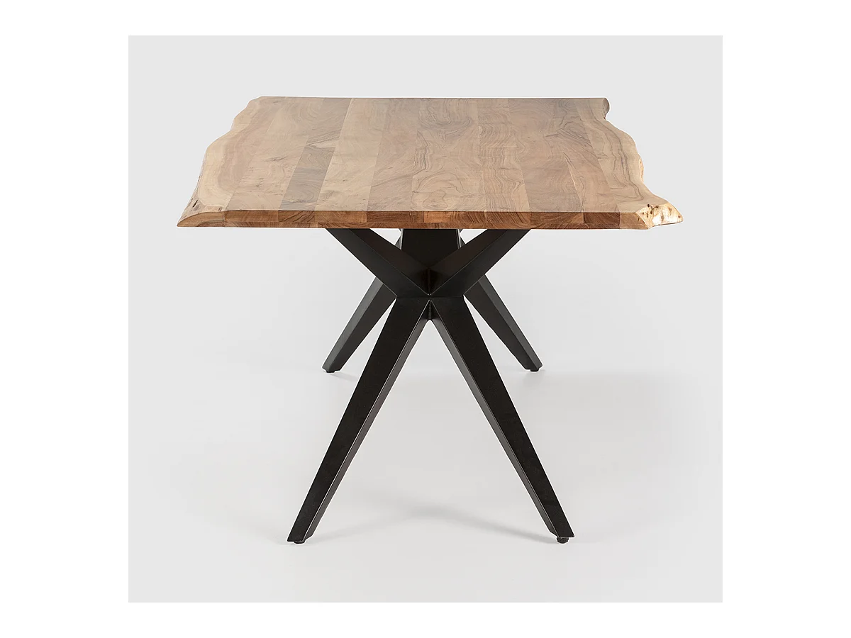Table à manger, table de repas rectangulaire en acacia coloris naturel, pieds en métal noir - Longueur 200 x Profondeur 100 x Hauteur 76 cm