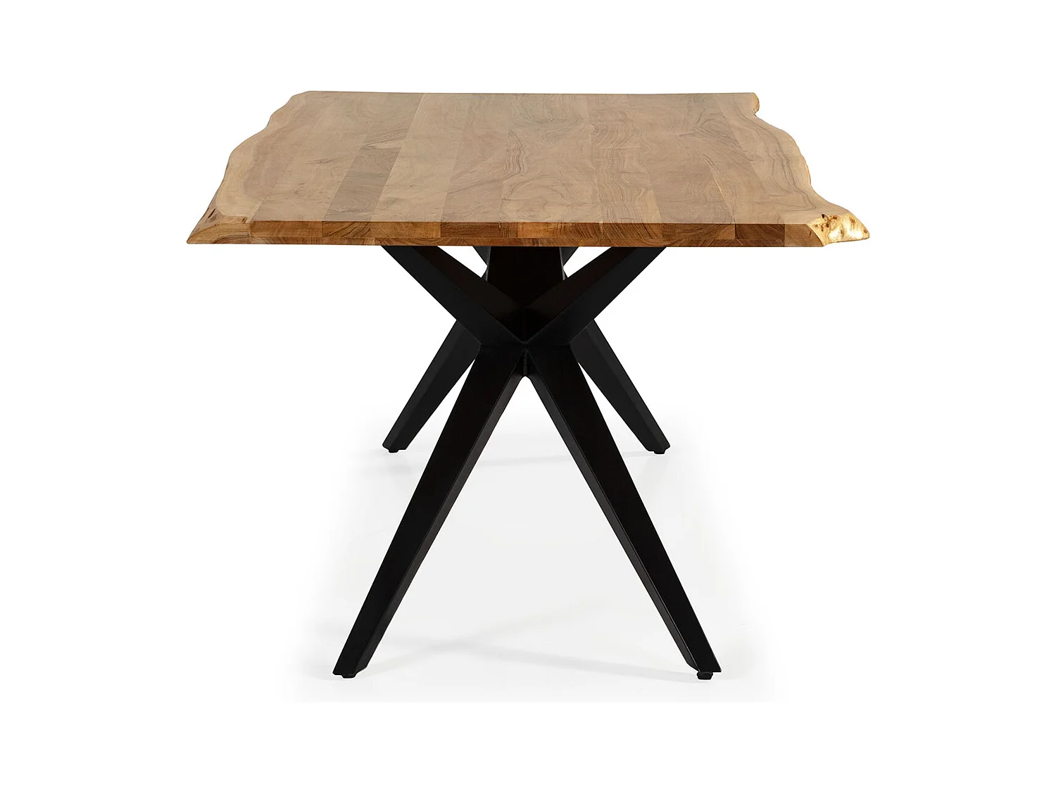 Table à manger, table de repas rectangulaire en acacia coloris naturel, pieds en métal noir - Longueur 200 x Profondeur 100 x Hauteur 76 cm
