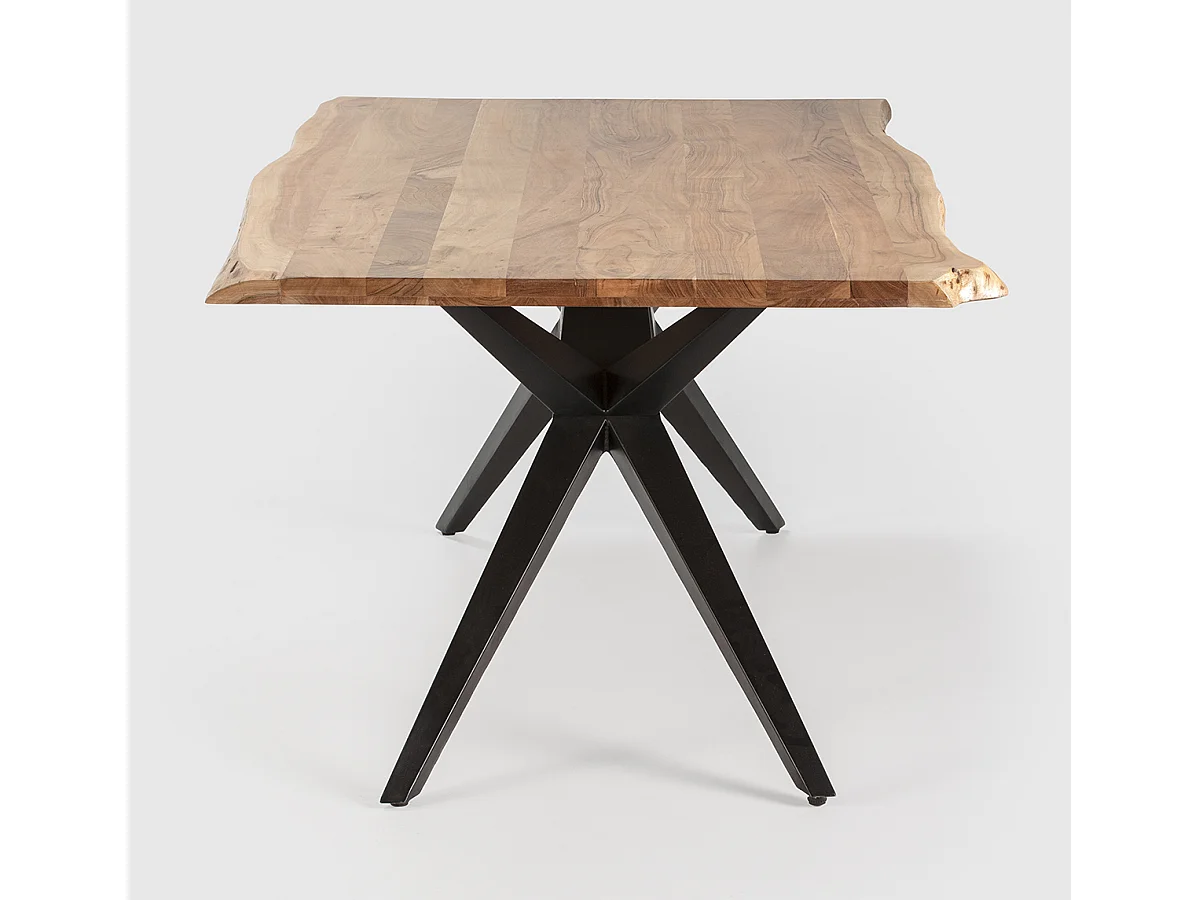 Table à manger, table de repas rectangulaire en acacia coloris naturel, pieds en métal noir - Longueur 200 x Profondeur 100 x Hauteur 76 cm