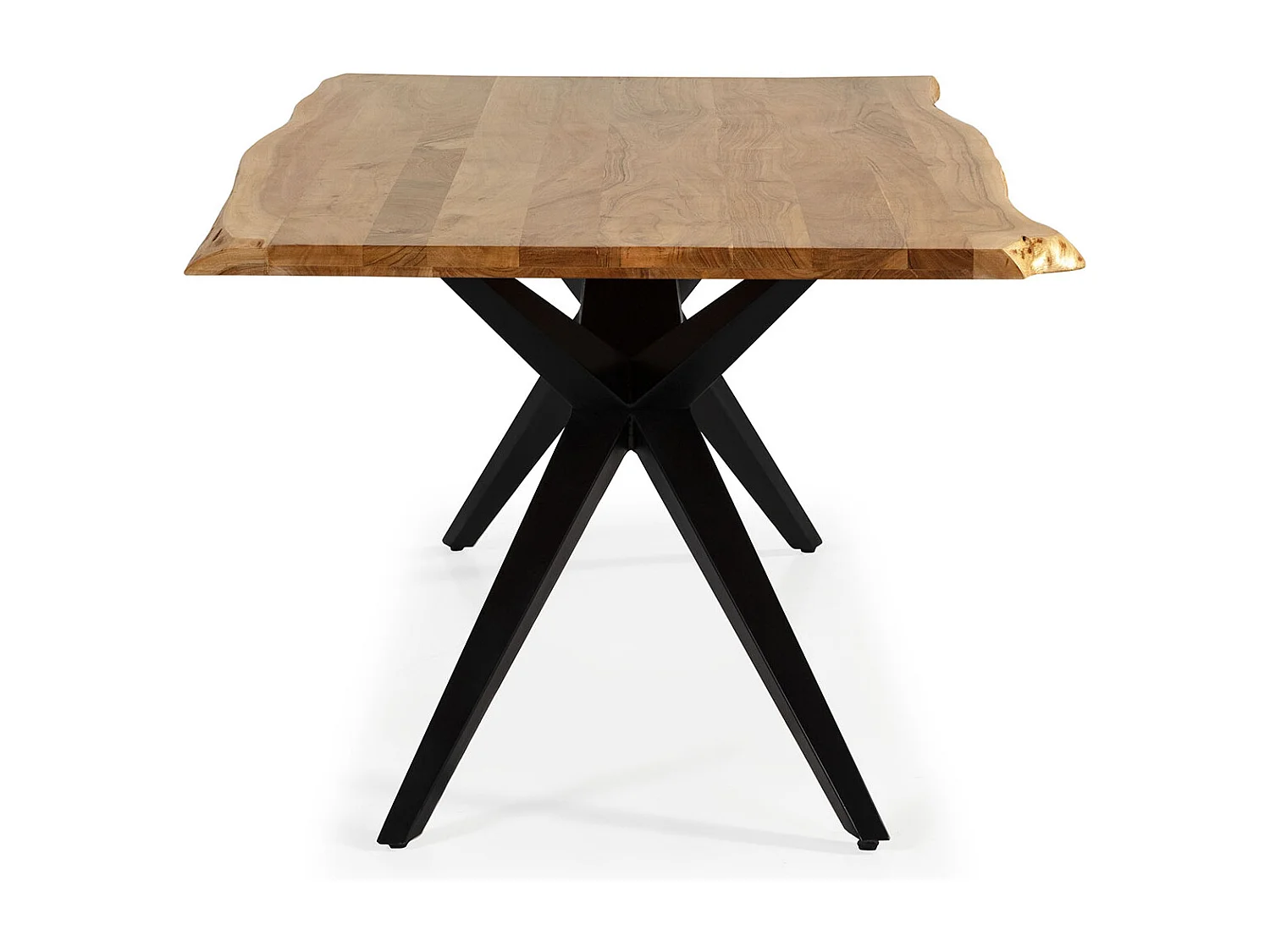Table à manger, table de repas rectangulaire en acacia coloris naturel, pieds en métal noir - Longueur 200 x Profondeur 100 x Hauteur 76 cm