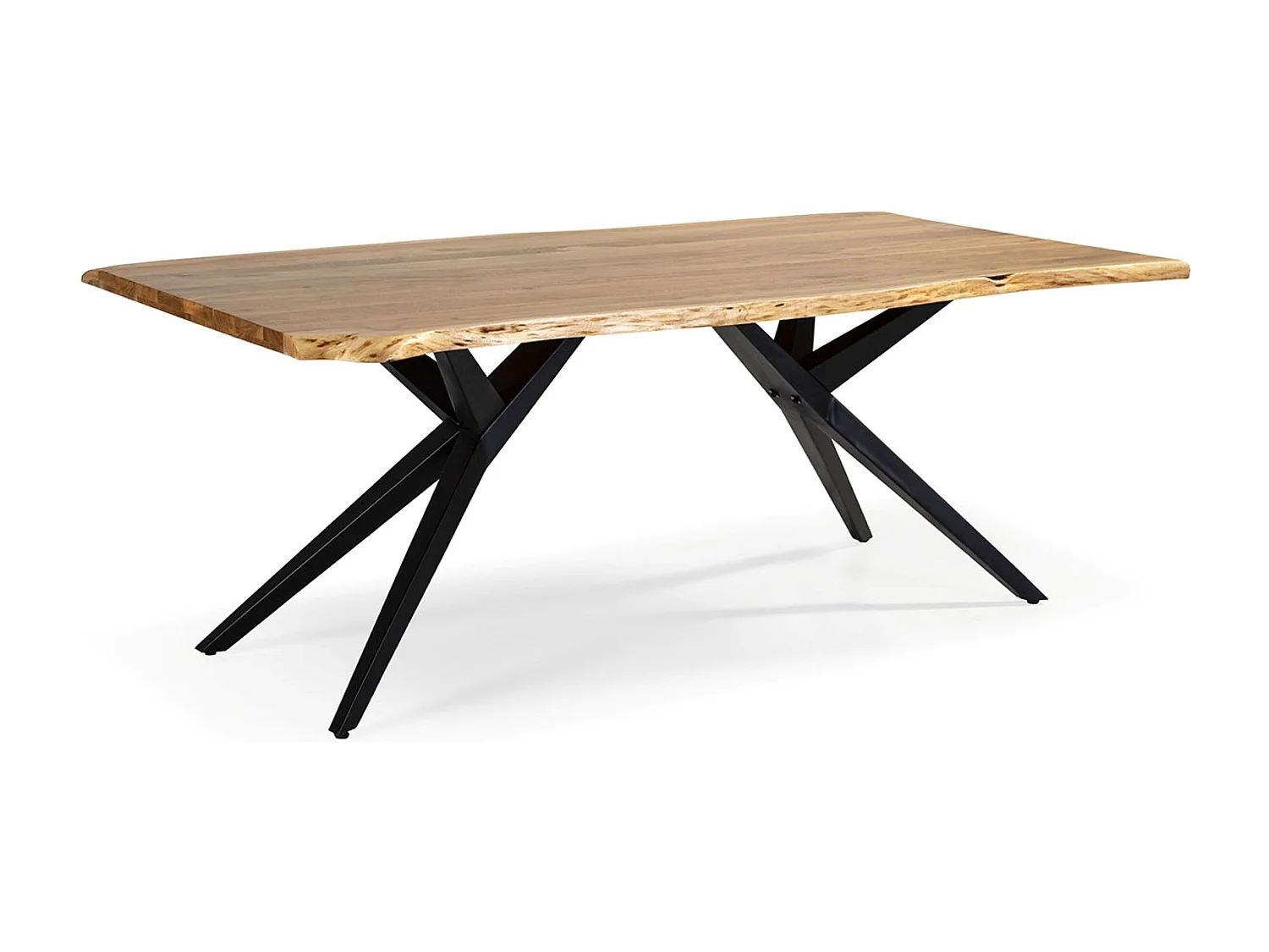 Table à manger, table de repas rectangulaire en acacia coloris naturel, pieds en métal noir - Longueur 200 x Profondeur 100 x Hauteur 76 cm