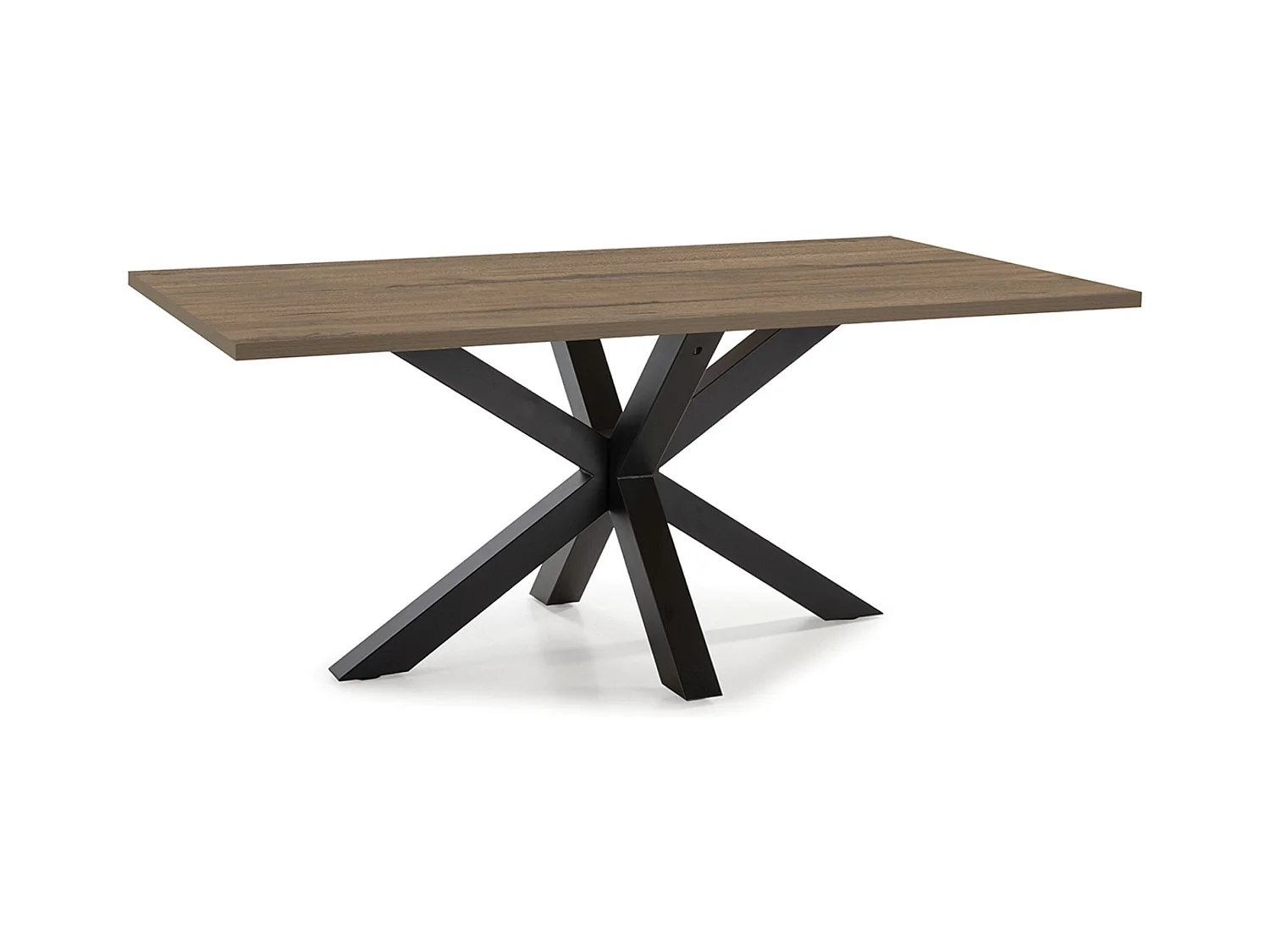 Table à manger, table de repas rectangulaire aspect bois coloris noyer avec pieds en métal noir  - Longueur 180 x Profondeur 100 x Hauteur 76 cm