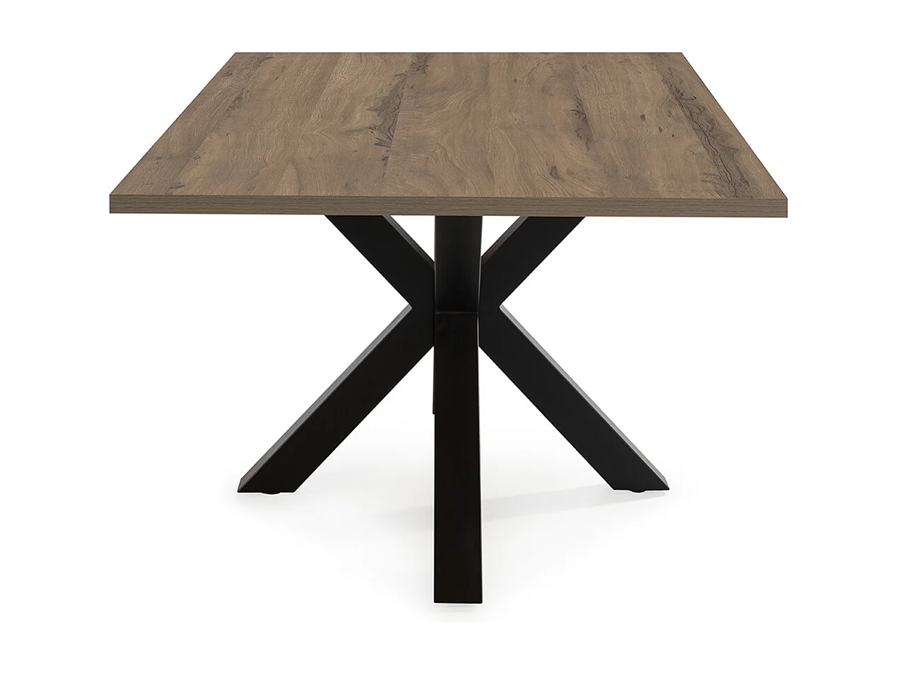 Table à manger, table de repas rectangulaire aspect bois coloris noyer avec pieds en métal noir  - Longueur 180 x Profondeur 100 x Hauteur 76 cm