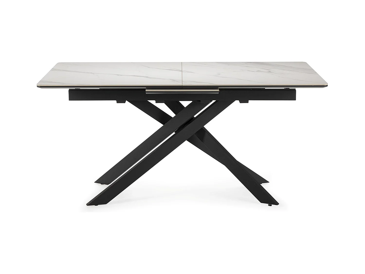 Table à manger, table de repas rectangulaire extensible en céramique coloris blanc mat, pieds coloris noir - Longueur 160-200 x Profondeur 89,50 x Hauteur 76 cm