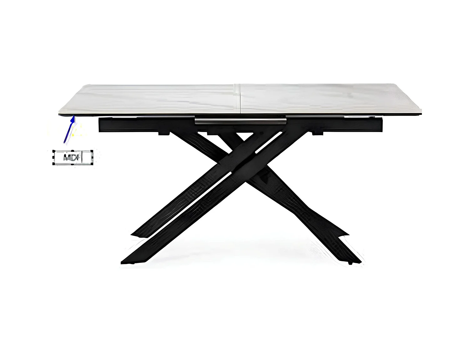 Table à manger, table de repas rectangulaire extensible en céramique coloris blanc mat, pieds coloris noir - Longueur 160-200 x Profondeur 89,50 x Hauteur 76 cm