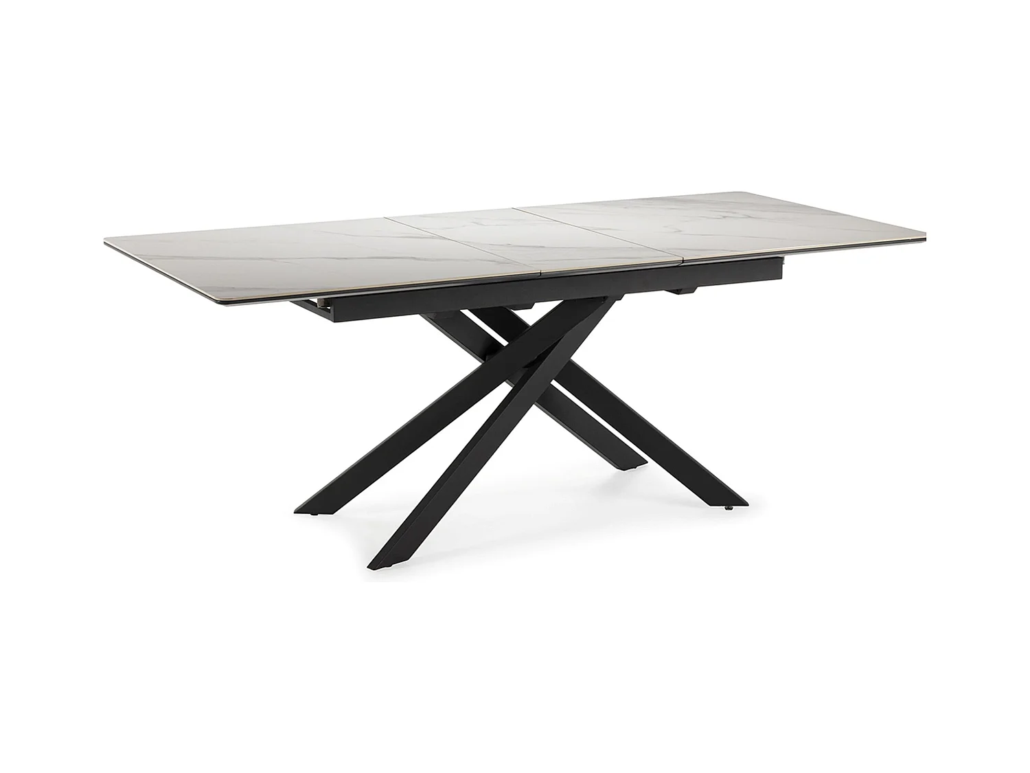 Table à manger, table de repas rectangulaire extensible en céramique coloris blanc mat, pieds coloris noir - Longueur 160-200 x Profondeur 89,50 x Hauteur 76 cm