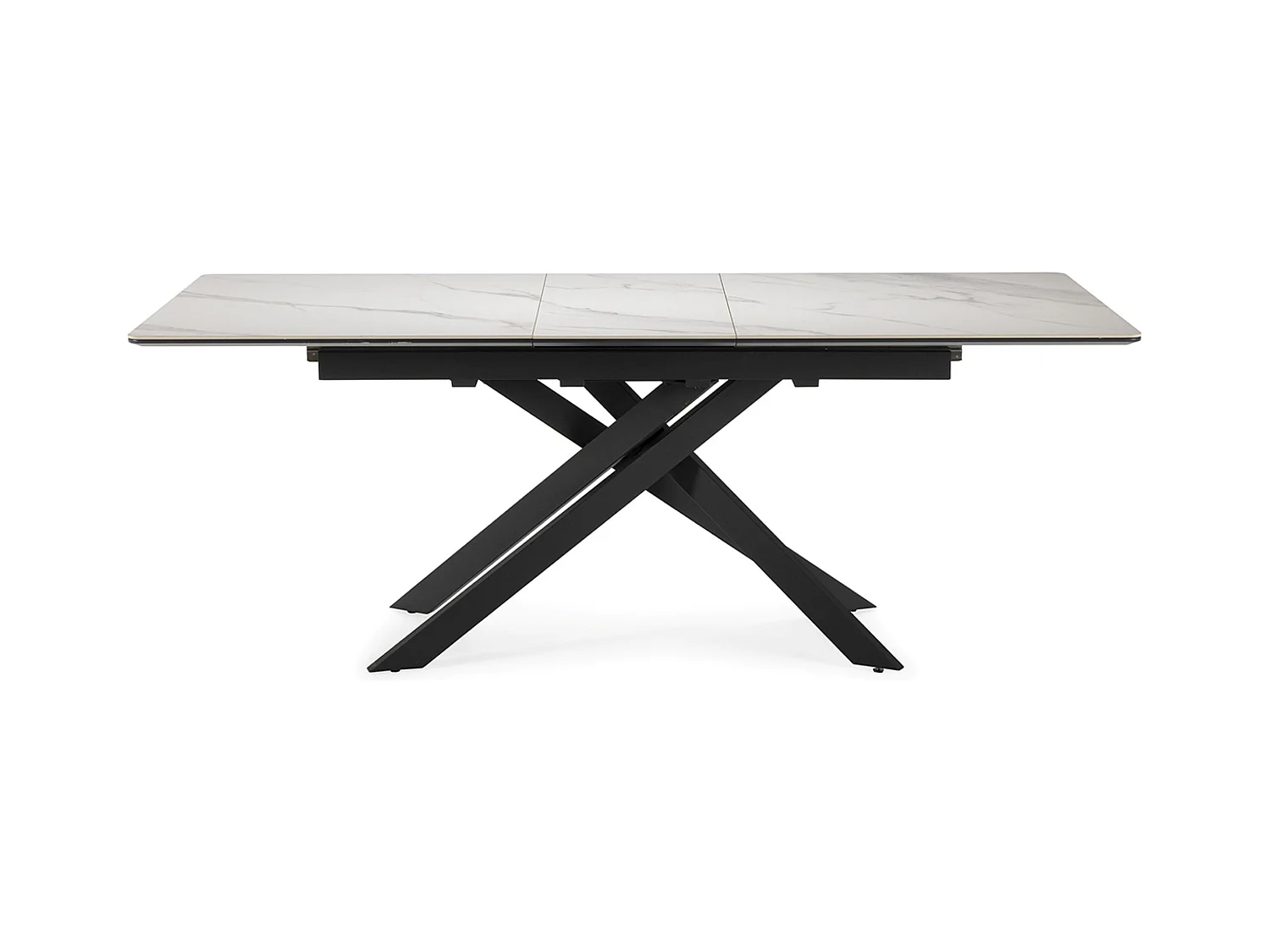 Table à manger, table de repas rectangulaire extensible en céramique coloris blanc mat, pieds coloris noir - Longueur 160-200 x Profondeur 89,50 x Hauteur 76 cm