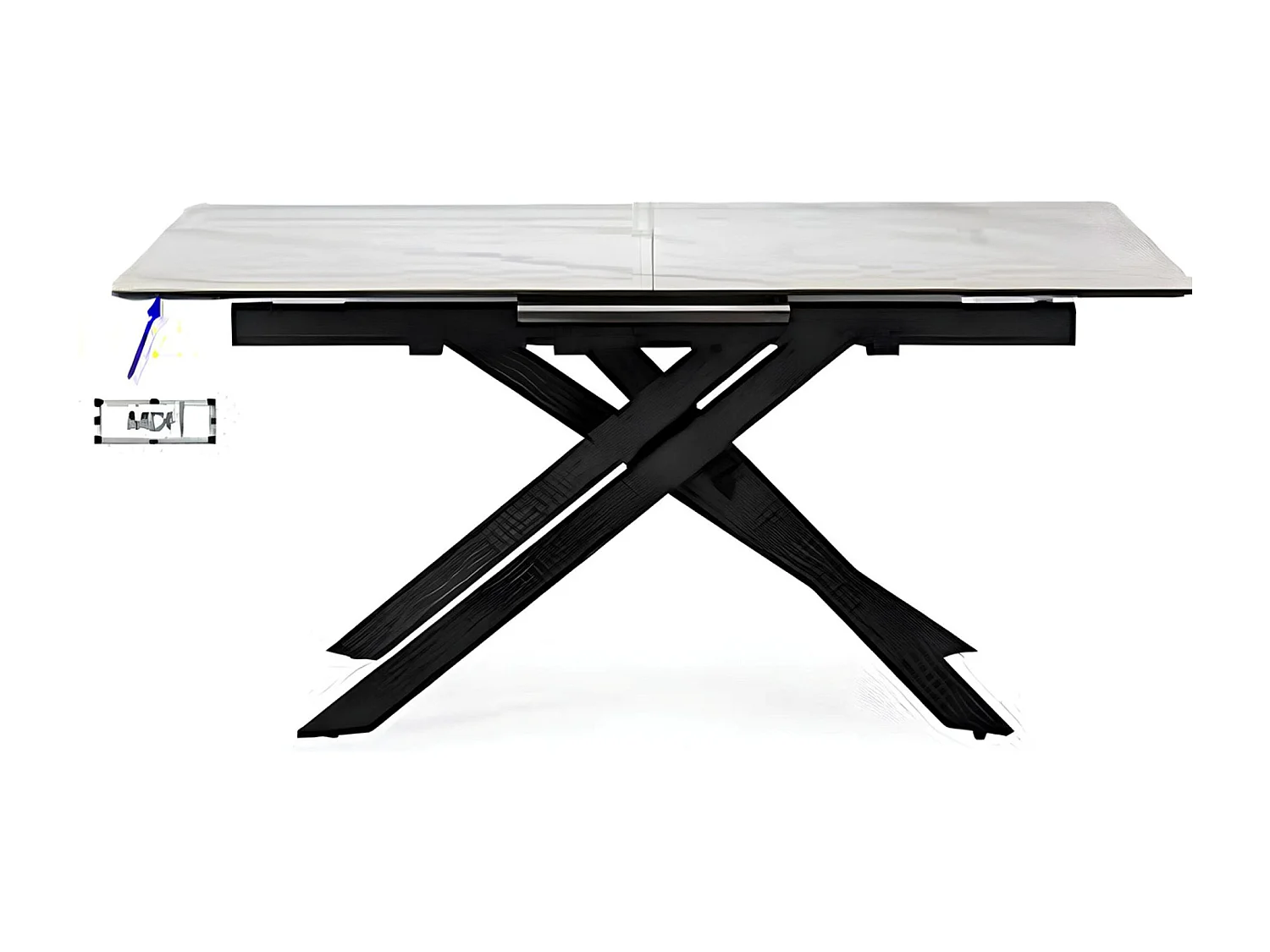 Table à manger, table de repas rectangulaire extensible en céramique coloris blanc mat, pieds coloris noir - Longueur 160-200 x Profondeur 89,50 x Hauteur 76 cm