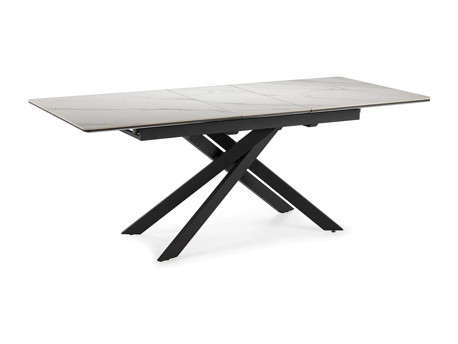 Table à manger, table de repas rectangulaire extensible en céramique coloris blanc mat, pieds coloris noir - Longueur 160-200 x Profondeur 89,50 x Hauteur 76 cm