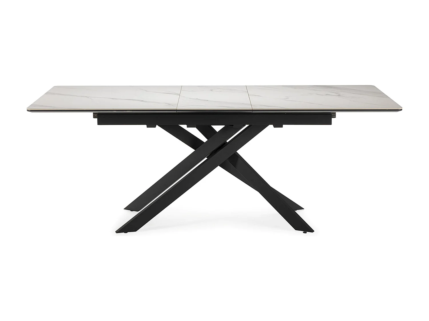 Table à manger, table de repas rectangulaire extensible en céramique coloris blanc mat, pieds coloris noir - Longueur 160-200 x Profondeur 89,50 x Hauteur 76 cm