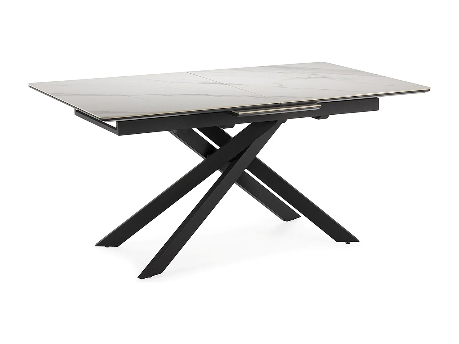 Table à manger, table de repas rectangulaire extensible en céramique coloris blanc mat, pieds coloris noir - Longueur 160-200 x Profondeur 89,50 x Hauteur 76 cm