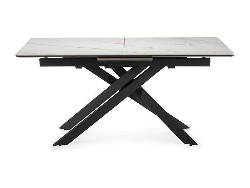 Table à manger, table de repas rectangulaire extensible en céramique coloris blanc mat, pieds coloris noir - Longueur 160-200 x Profondeur 89,50 x Hauteur 76 cm