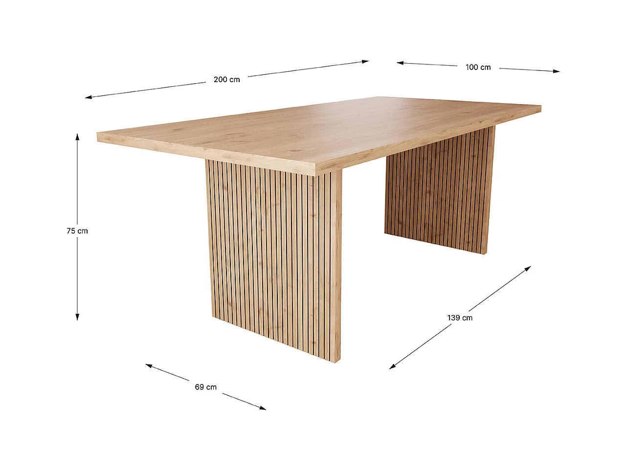 Table à manger, table de repas rectangulaire aspect bois coloris chêne  - Longueur 200 x Profondeur 100 x Hauteur 75 cm